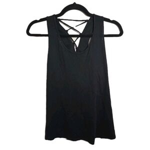 Lanston Black Twist Front Tank Top XS Semi Sheer Knit Minimal Chic‎